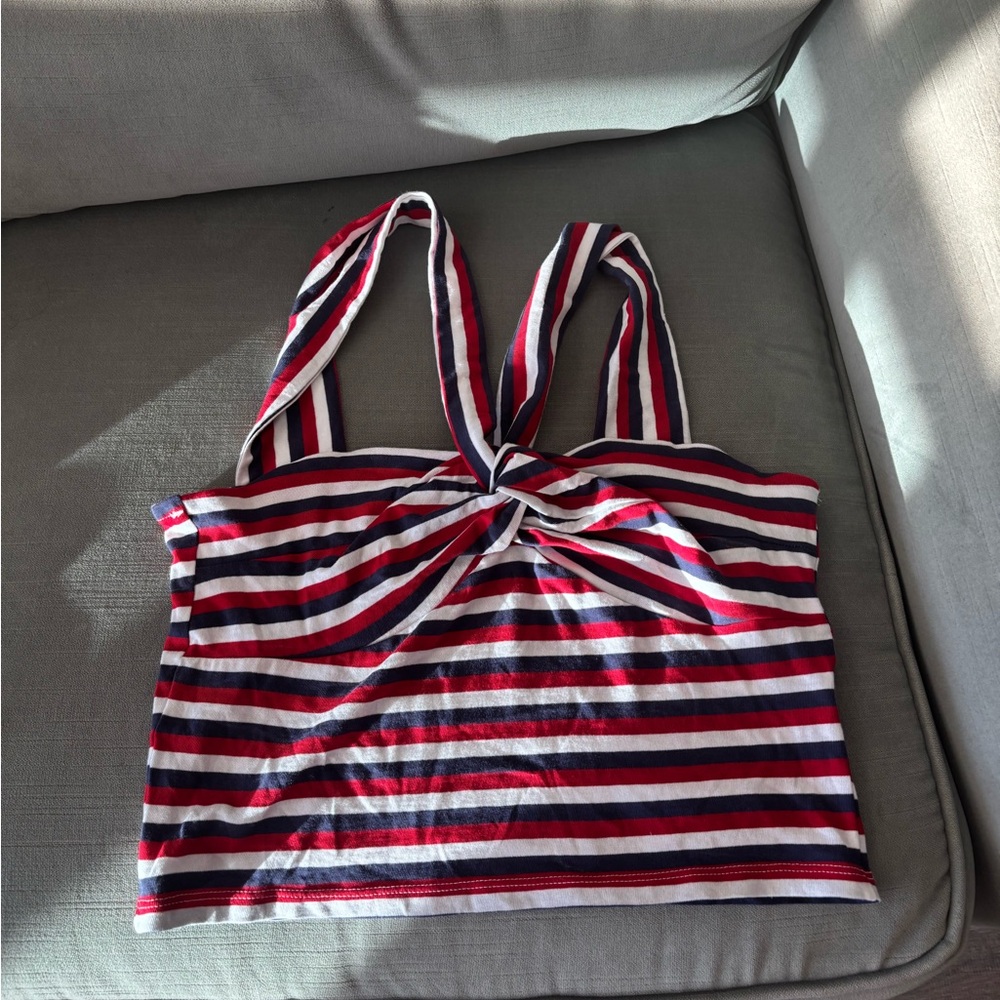 Topshop Red and White Striped crop Top NWOT